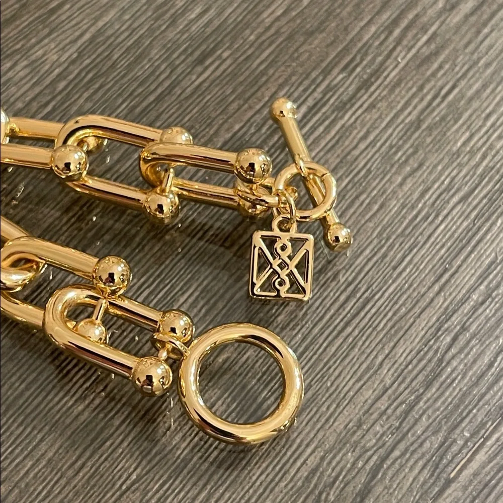 MICHELLE MCDOWELL Lucille Necklace Pave Accent Link 17 3/4” approx Gold-tone - Picture 5 of 16